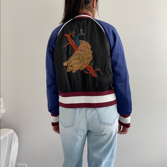 Aritzia Wilfred Embroidered Satin Bomber Jacket - Picture 3 of 8